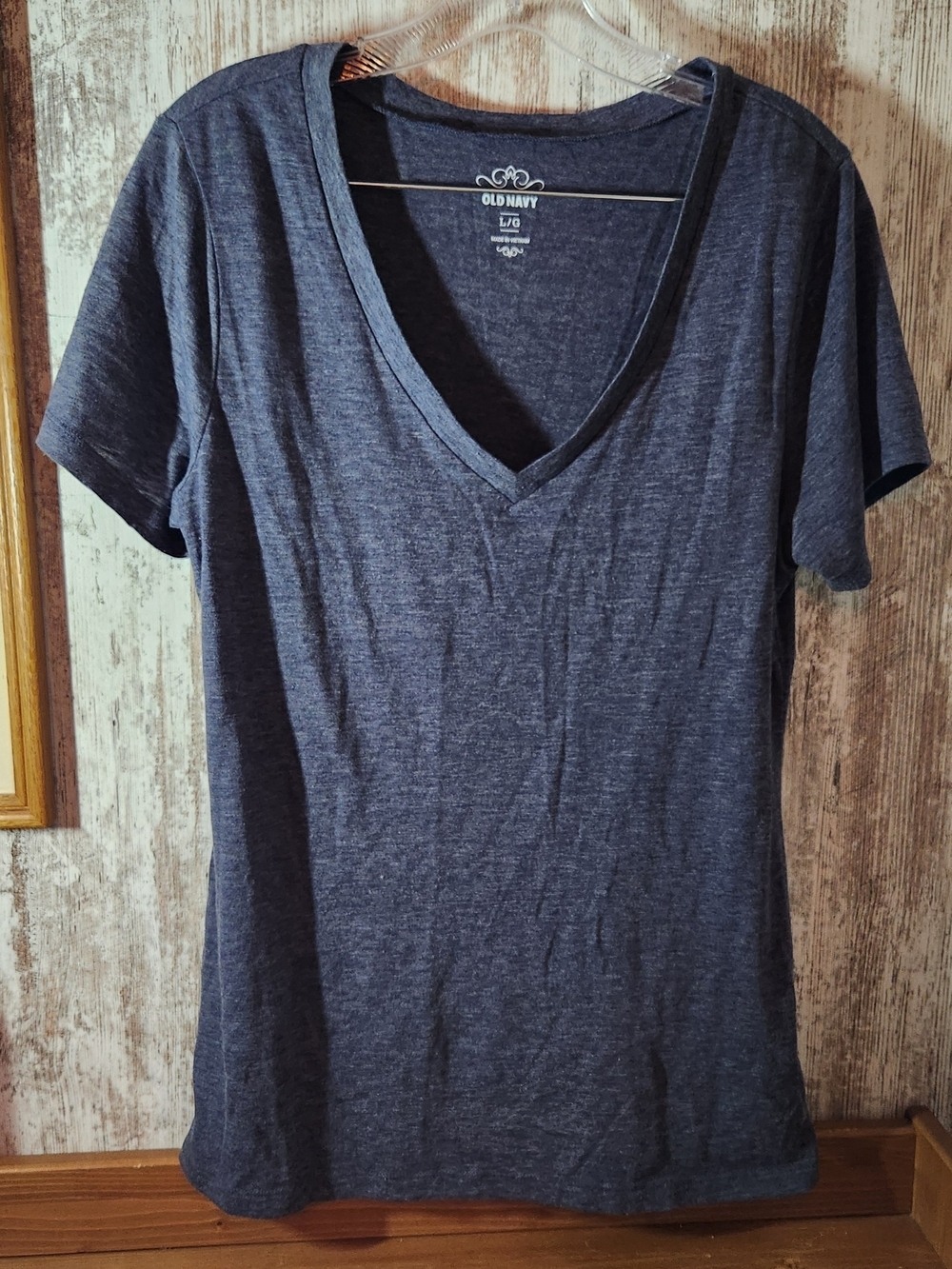 Old Navy Dark Heather Navy Deep V-Neck Short Sleeve Soft Tee Size L